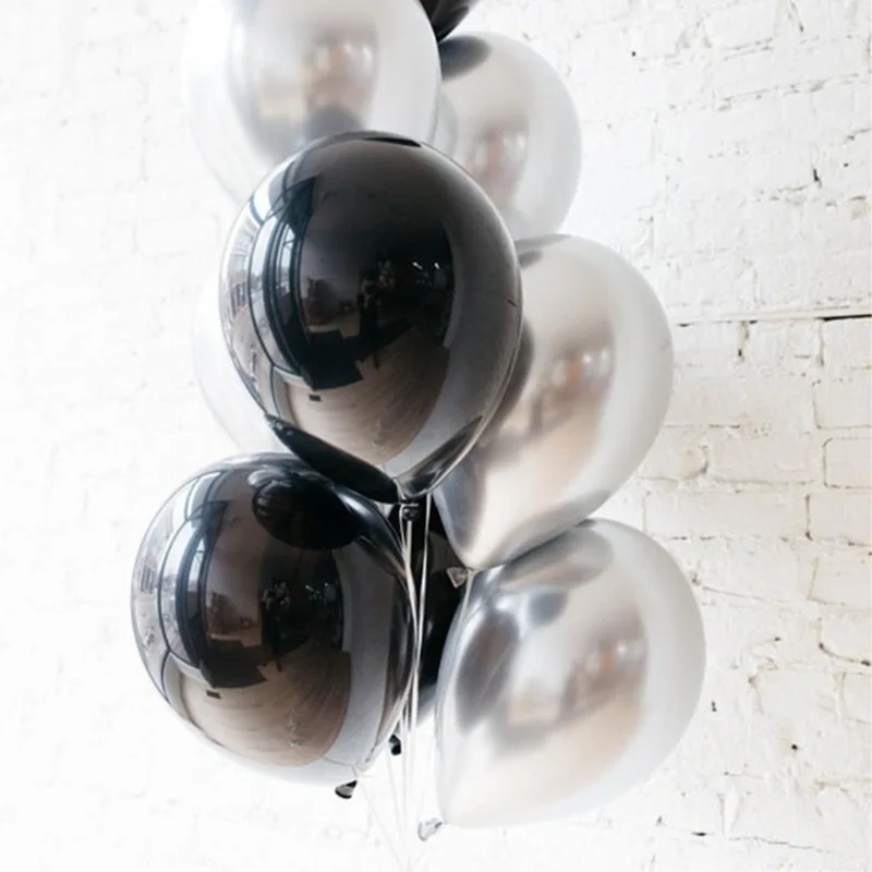 18pcs/lot 12inch Metallic Chrome Confetti Latex Balloon Baby Bridal Wedding Red Heart Bubble Helium Balls Party Decor Balaos - Цвет: 18pcs Black Silver