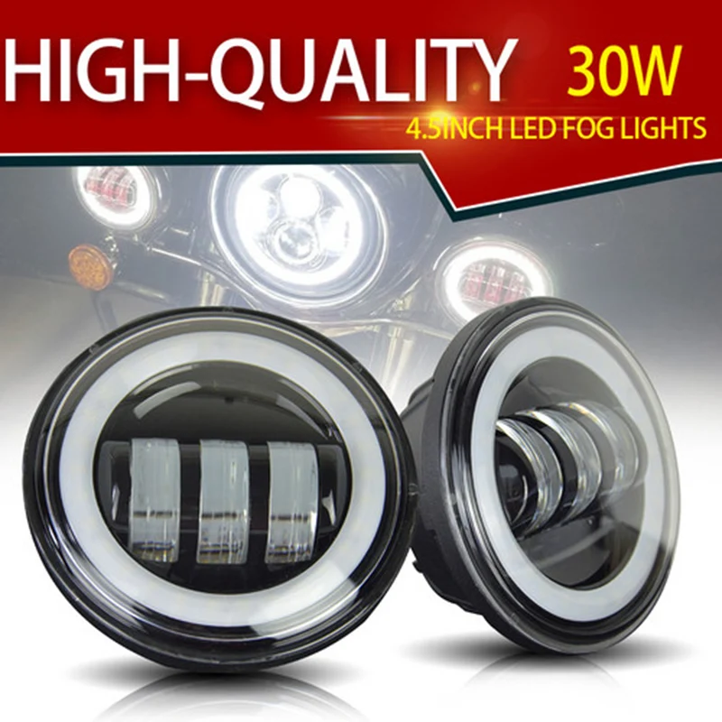 

2PCS 30W 4/4.5Inch Round Led Fog Light Headlight Lens With Halo Lamp Headlamp For Jeep Wrangler JK Harley