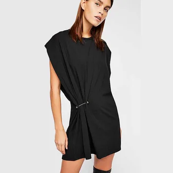 

DEAT 2020 New Summer Fashion Women Clothes Round Neck Batwing Sleeves Pleated Asymmetrical Pullover Loose T-shirt Dress WH02601L