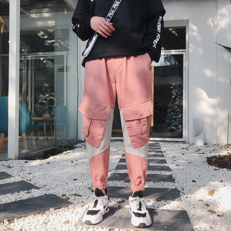 

Cotton Side Pockets 2019 Summer Men's Trousers Japanese Streetwear Black Mens Harem Pants Hip Hop Joggers kargo pantolon