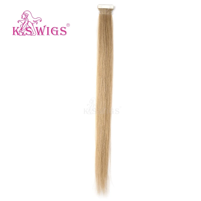 K.S WIGS Straight Remy Human Hair PU Skin Weft Hand Tied Tape In Double Drawn Human Extensions 16'' 20'' 24''