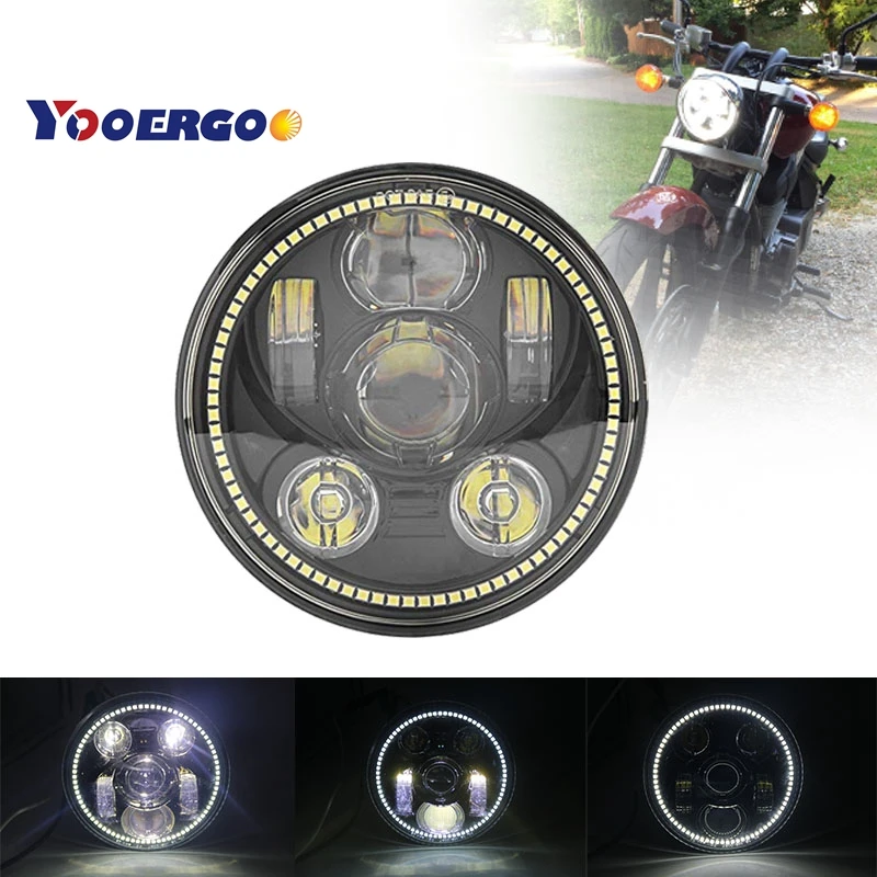 

5-3/4 5.75 Inch LED Headlights Halo Bulbs Projector Driving Lights for Harley Davidson Iron 883 Sportster Street Motorcycle Dyn