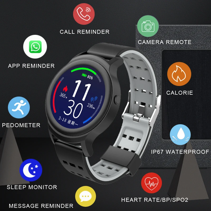 Toleda B5 full display fitness tracker watch heart rate blood pressure Spo2 monitor smart watches for men health gift