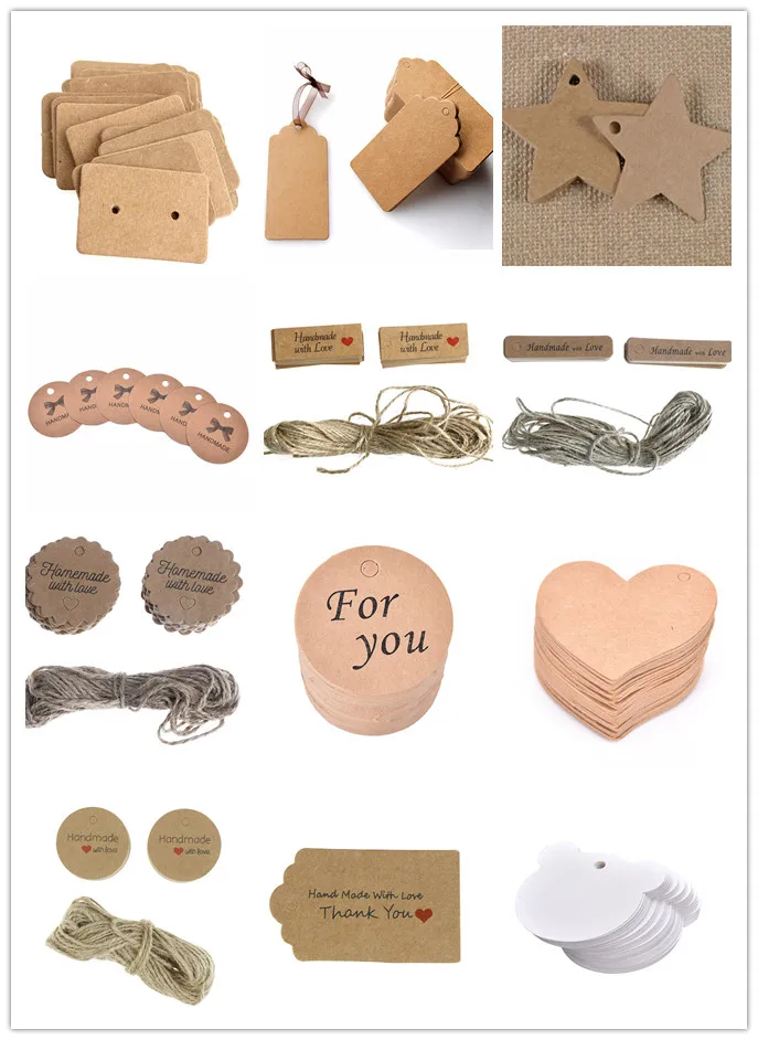 

Wholesale 100Pcs Kraft Paper Tags Head Label Festival Note DIY Blank Price Hang Tag Birthday Wedding Party Paper Cards Gift Tag