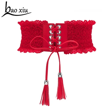 

2019 brand design Black White Wide Corset Lace Belt Female Self Tie Obi Cinch Waistband Belts for Women Wedding Dress Waist Band