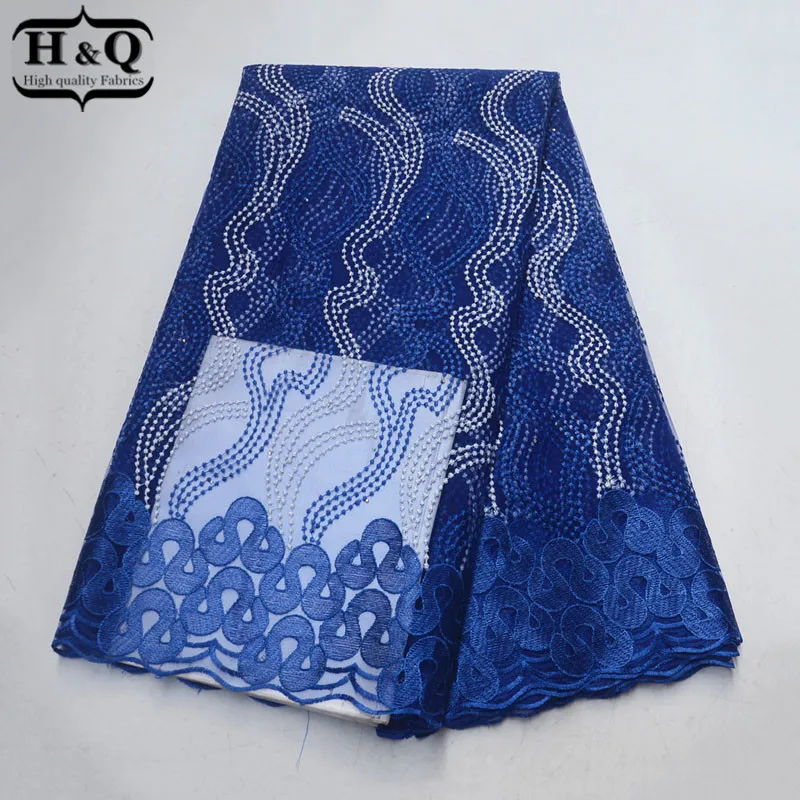 H & Q Королевское голубое нигерийское Гипюр кружево Ткань 5 ярдов/шт Африканский чистая 2019 французский тюль для дам тюль платье