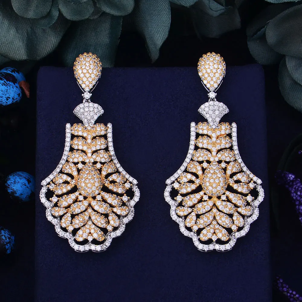 

GODKI 63mm Luxury Trendy Flower BasketFull Mirco Paved Crystal Zircon Naija Wedding Earring Fashion Jewelry