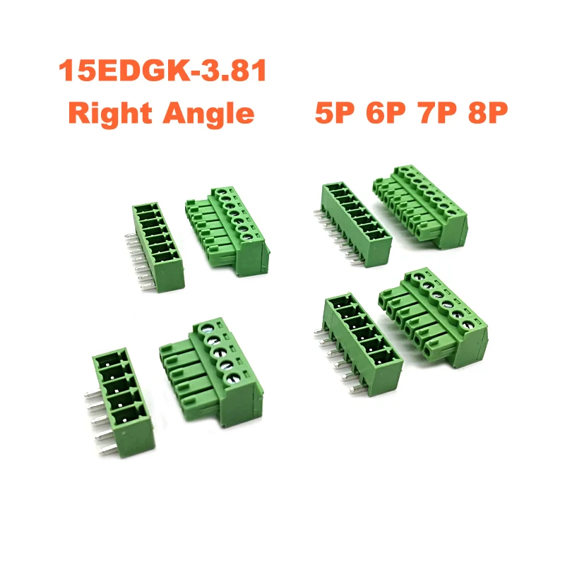 

5pcs Pitch 3.81mm Screw Plug-in PCB Terminal Block 15EDGK RC 5 6 7 8 Pin Right Angle male/female Pluggable Connector morsettiera