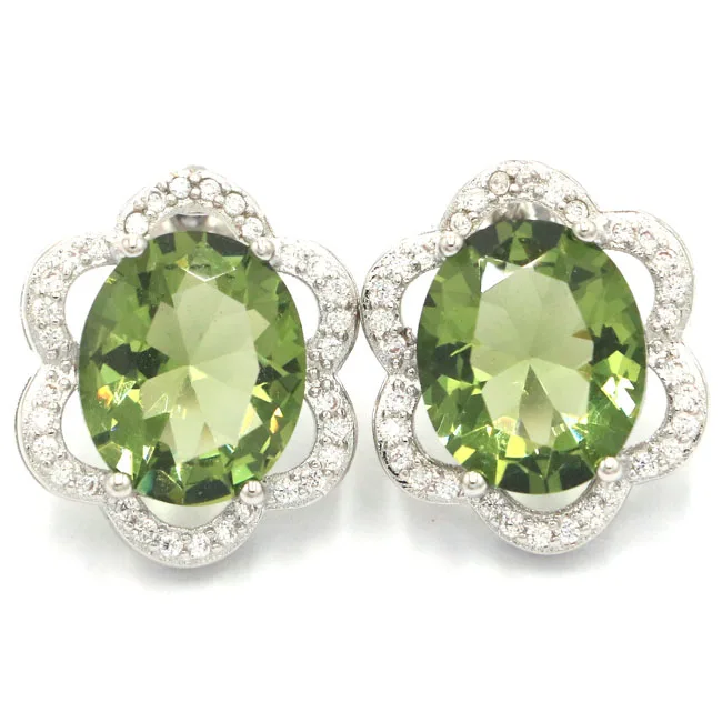 

Fancy Flowers Shape White Sapphire Woman's Present Silver Earrings 21x14mm