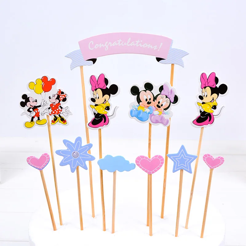 

10PCS/pack Minnie Mickey Cartoon Theme Cupcake Toppers Baby Shower Party Decoration Happy Birthday Cake Toppers Events Supplies