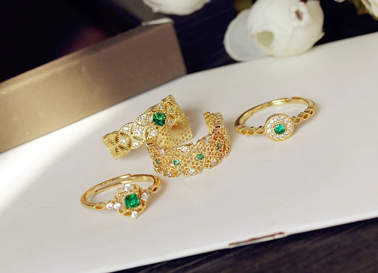 Модные ретро благородные большие с зеленым камнем овальной формы открытые кольца золотого цвета квадратный AAA+ кубический цирконий женские ювелирные изделия для мамы подарок