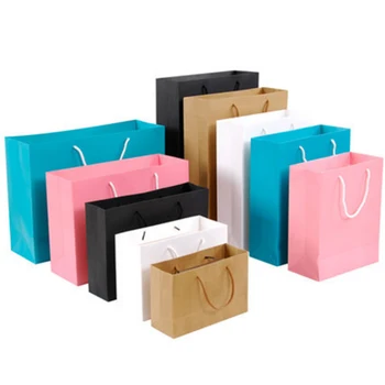 

10pcs Gift Paper Bag Custom Gift Clothing Shopping Bag Kraft Paper Spot Printing Logo Solid Color Black White Pink