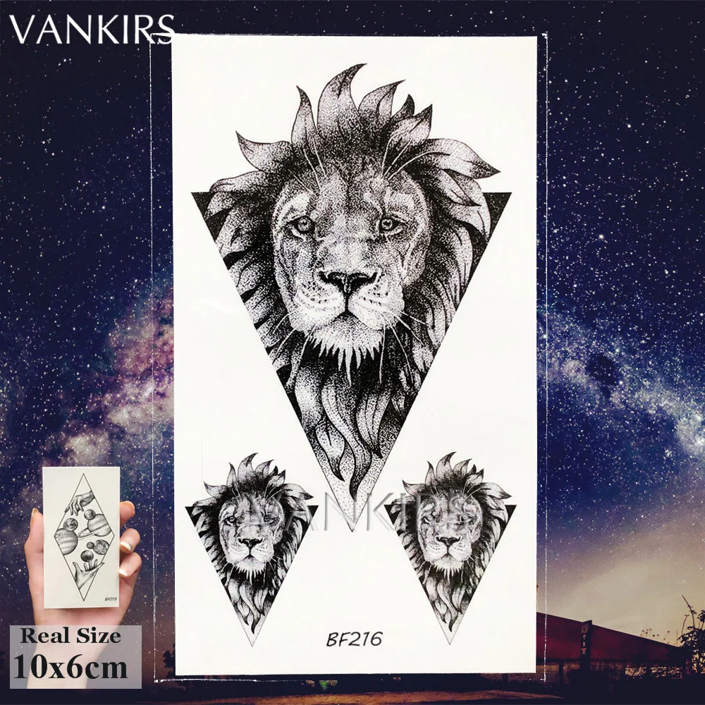 Маленький геометрический Африканский Лев Животные тату для Для мужчин наклейки Декорации для тела, рук, временные татуировки шеи ухо фальшивые татуировки для Для женщин - Цвет: VBF216