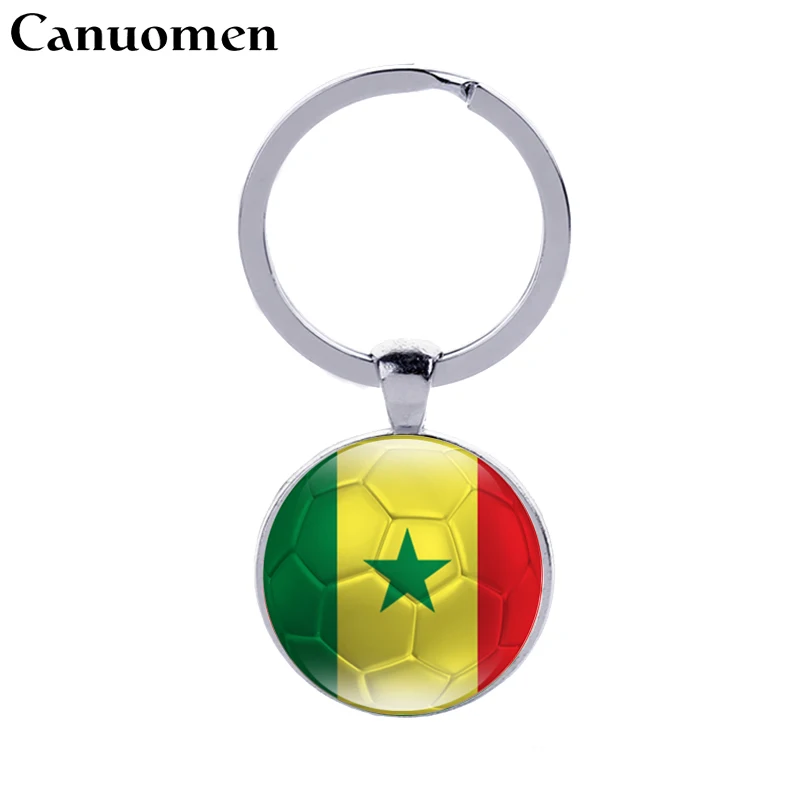 

Canuomen Saudi Arabia Flag Football Keychains Senegal Glass Cabochon Car Keyholder Accessories Countries Flags Men Keyrings