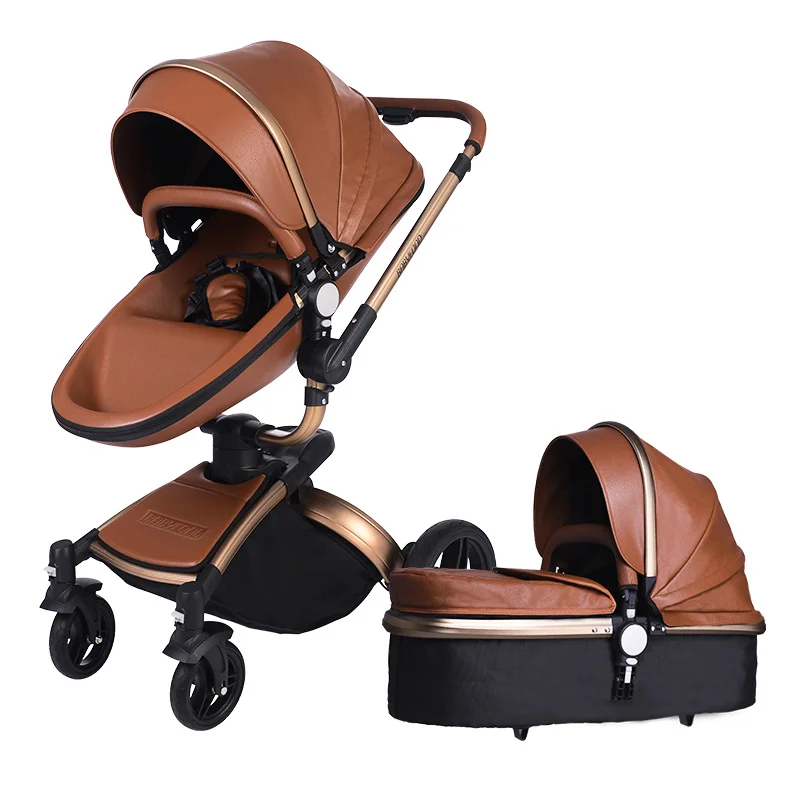 Brown 2in1 Детская коляска, 3в1, высокий пейзаж, с Земли, 68 см, детская коляска, складная, ударная, детская тележка, может сидеть, 360, roate, коляски, 2в1 - Цвет: Brown 2in1