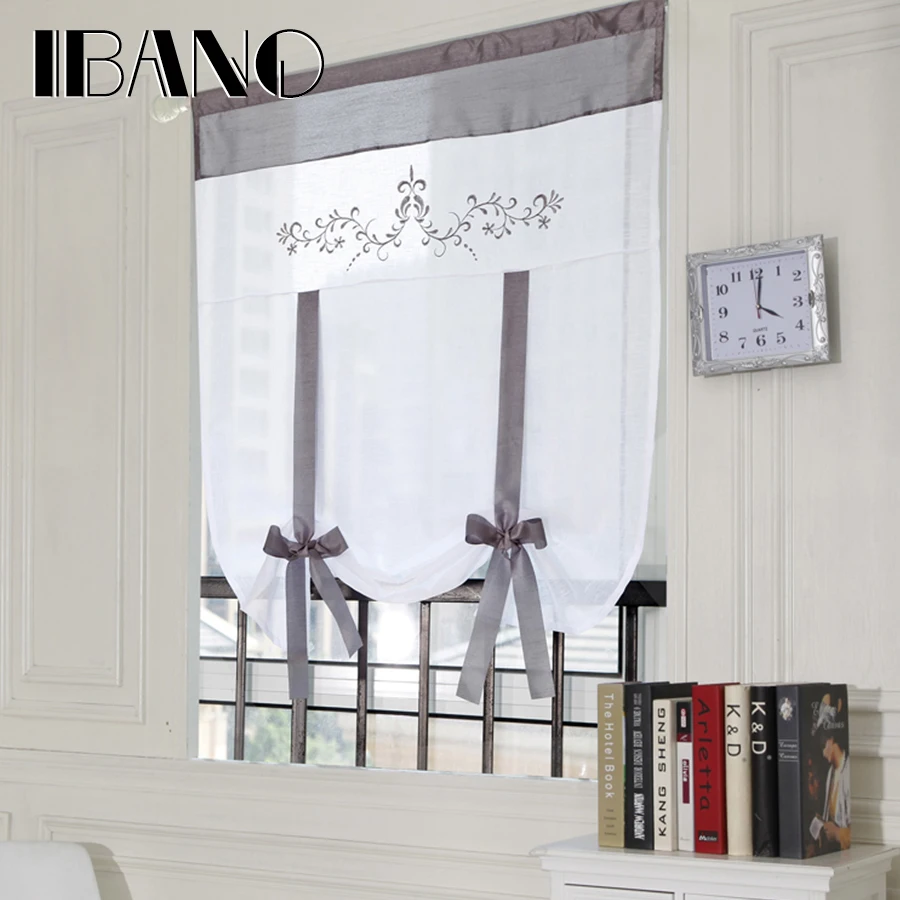 

Roman Curtain Shade European Embroidery Style Tie Up Window Curtain Kitchen Curtain Voile Sheer Tab Top Window Curtains Cortinas