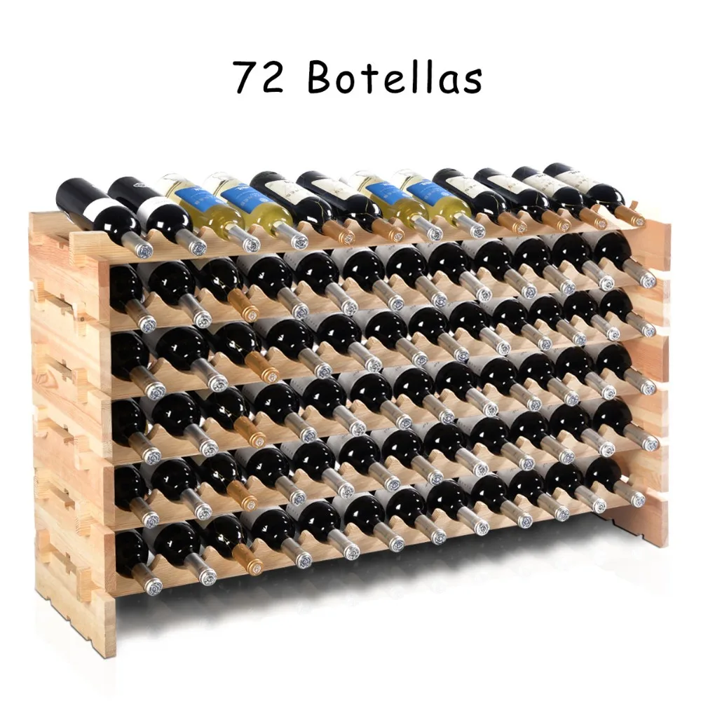 72 Botella Estante de Vino Botellero Madera Pino Sostenedor en Bodega Bar Hogar HW51130|Бары и винные шкафы| |