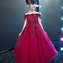 Glizt/свадебное платье без рукавов для девочек; Красные кружевные аппликации; вечерние платья принцессы из тюля для дня рождения; платье для первого причастия для девочек