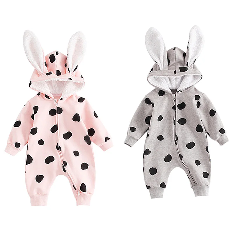 

Spring Autumn Baby Boy Girl Casual Dot Ear Design Hoodie Romper Infant Long Sleeve Jumpsuit Costumes Children Clothes