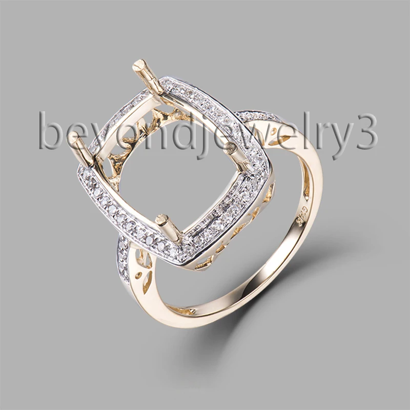 

Vintage Cushion 10x14mm Solid 14Kt Yellow Gold Semi mount Wedding Rings for Engagement Fine Jewelry WR007