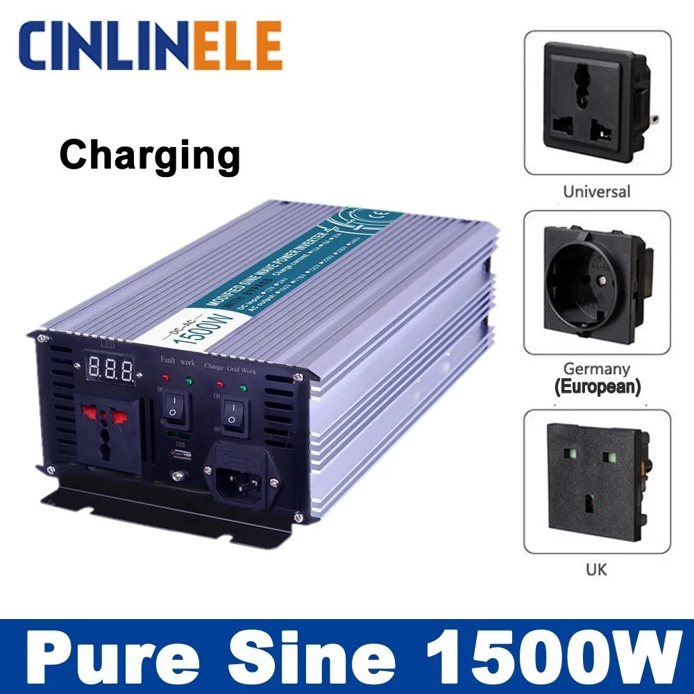 Универсальный инвертор ИБП+ Charger1500W Чистая синусоида Инвертор CLP1500A DC 12 В 24 В 48 В к AC 110 В 220 В 1500 Вт surge Мощность 3000 Вт