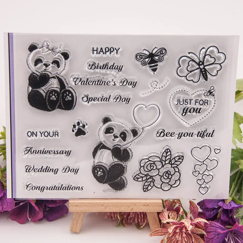 

1 Pcs Cute Panda Just for you Words Transparent Clear Silicone Stamp for Seal DIY Scrapbooking Photo Album Decorative