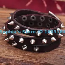 G119 коричневый рок R& B острые шпильки тройной обёрточная бумага кожаный браслет наручная повязка наручник мужские