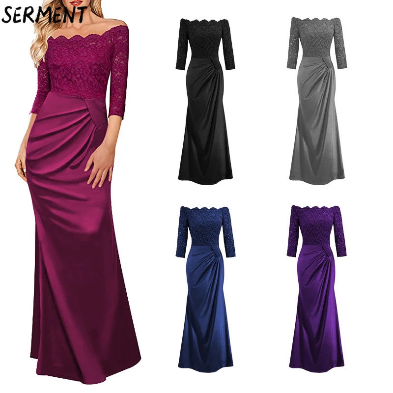

Free shipping 2019 autumn and winter new European and American solid color evening dress long skirt chiffon dress evening gown