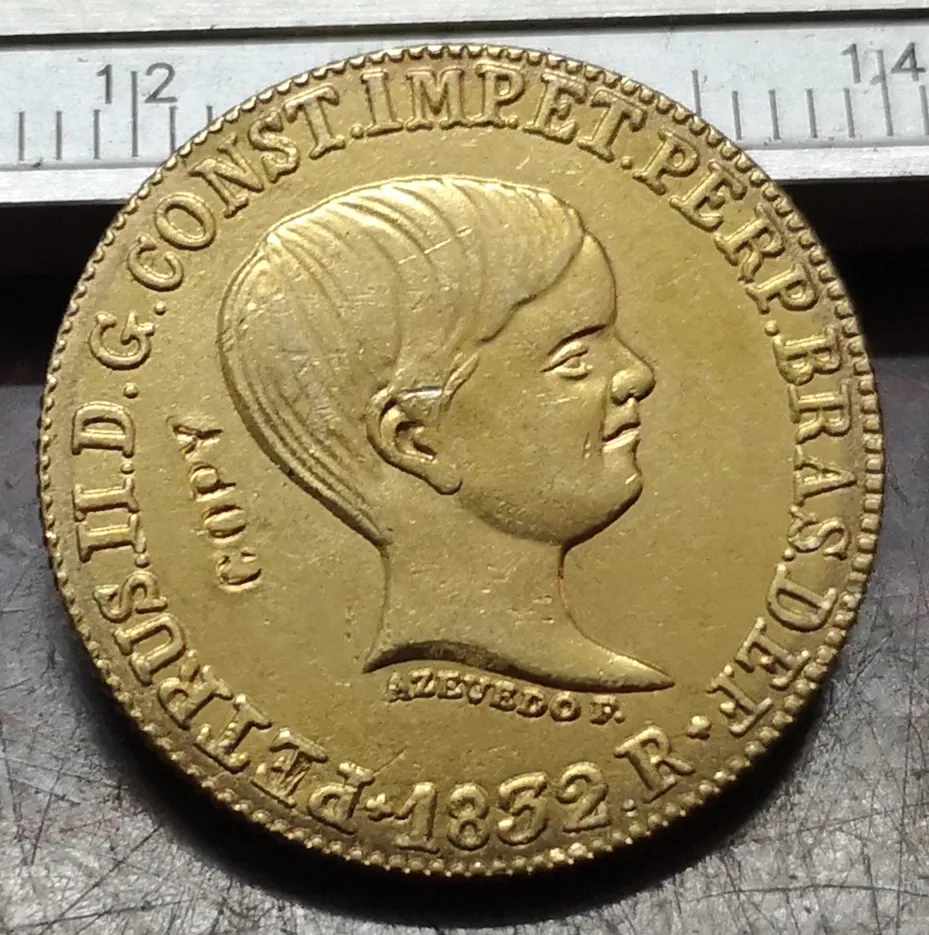 

1832-R Brazil 4000 Reis - Pedro II (Type "AZEVEDO" ) Gold Copy Coin