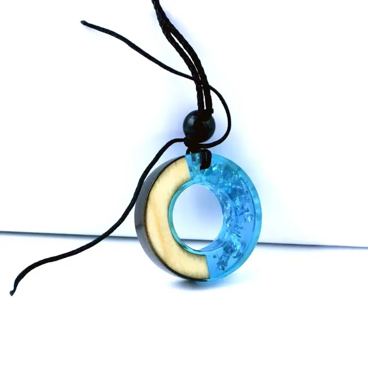 Твердая деревянная подвеска ожерелье/свитер кулон/этнические ювелирные изделия для путешествий/затвердевшее время смола сумочка кулон NX-A2 - Окраска металла: blue Silver