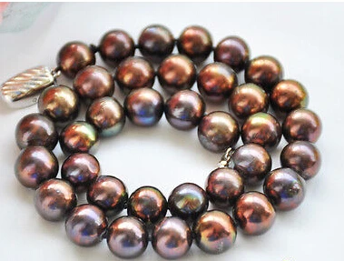 

Jew3155 Rare 17" 11-12mm ROUND BROWN BLACK Freshwater cultured PEARL NECKLACE