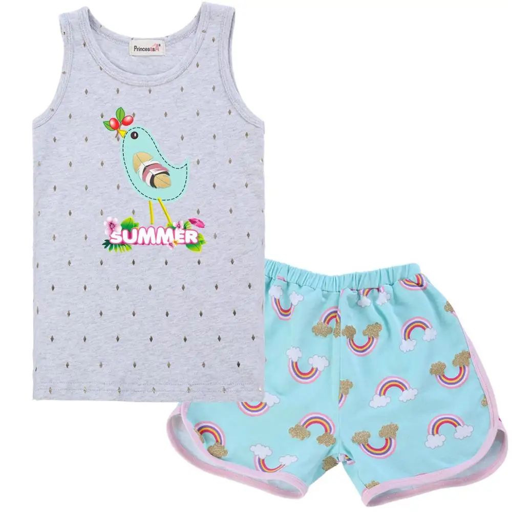 Baby Girls Clothes Flamingo Summer Children Clothes Shirt Shorts 2PCS Set Girls Clothing Sets Kids Suit Toddler Boy Clothes - Цвет: 6X1-T05T28-6Y1