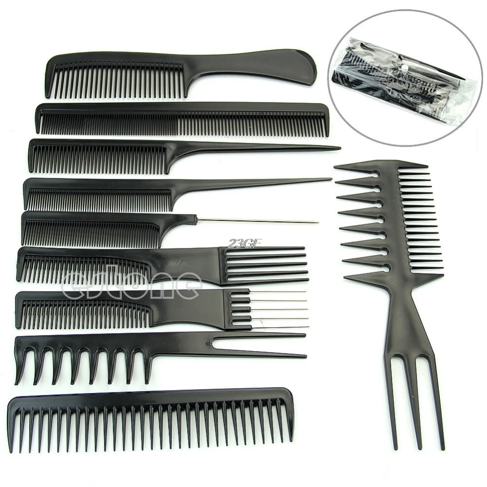 10Pcs Black Pro Salon Hair Styling Hairdressing Plastic Barbers Brush Combs Set  Красота и | Combs -32819225371