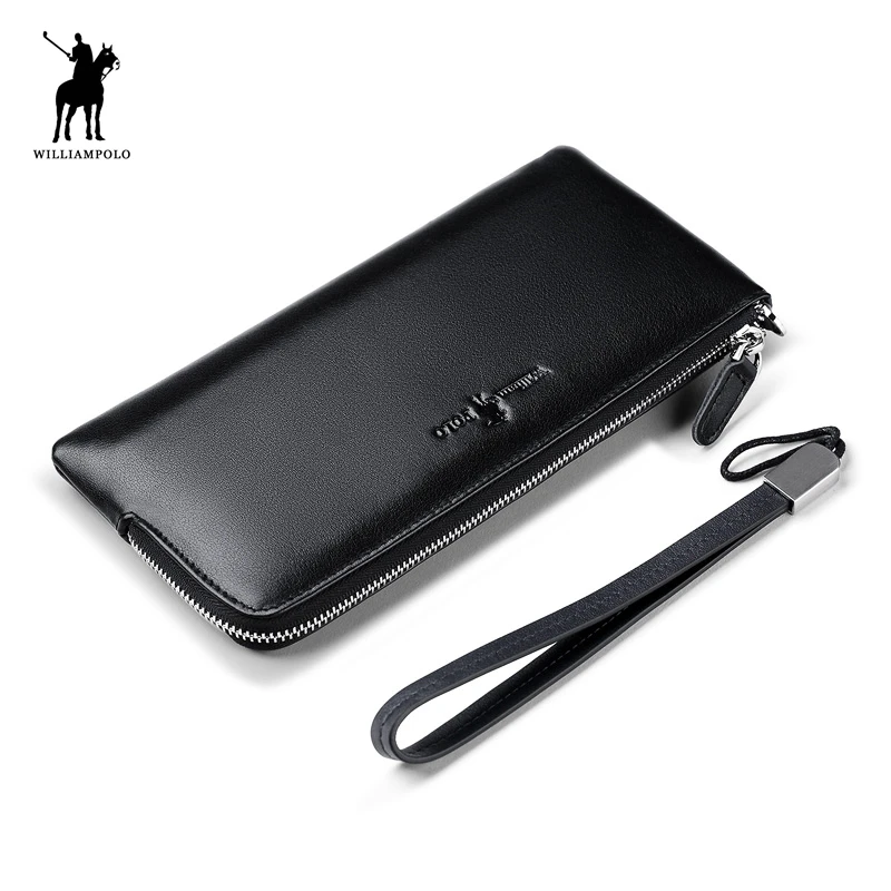 

WILLIAMPOLO Casual Cow Leather Card Holder Wallet Dollar Wallet With Phone Case Zipper Pocket Unisex PL195