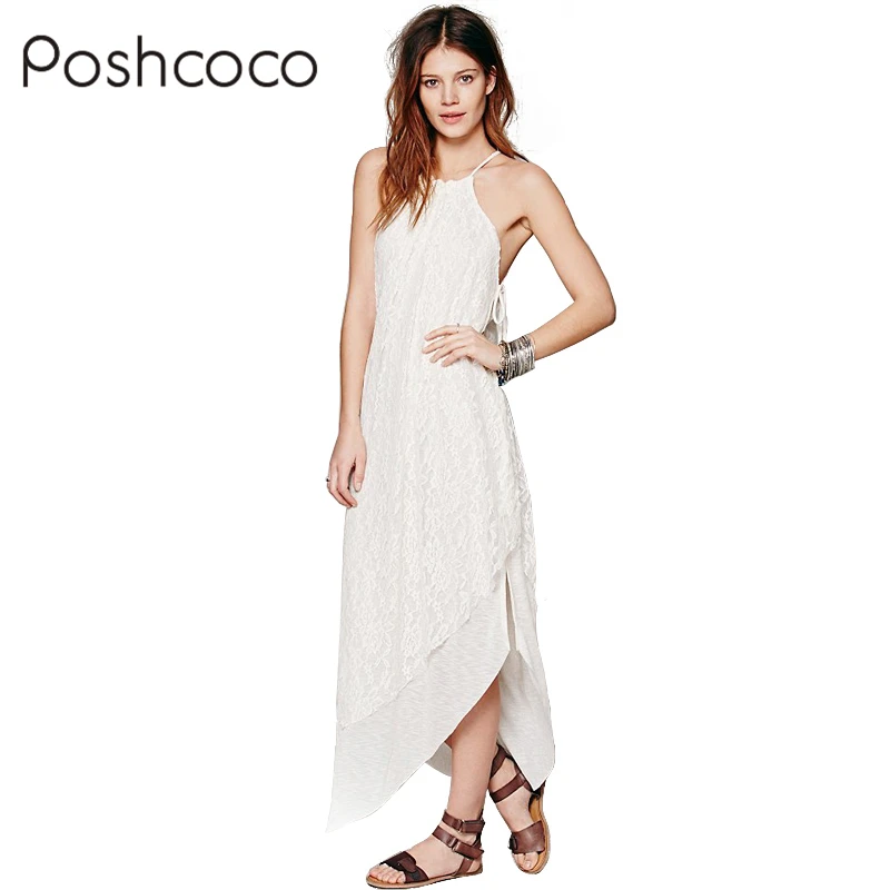 Poshcoco Real Brand Sexy Lace Irregular White Off shoulder Women Long Dress For Female 2017 Summer Women's Maxi Vintage Dresses long-white-lace-dress