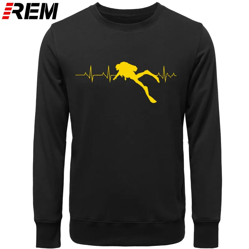  REM Scuba Dive Heart Beat Best Gift for Diver Long Sleeves Soft Mens Pure Cotton Hoodies Sweatshirt