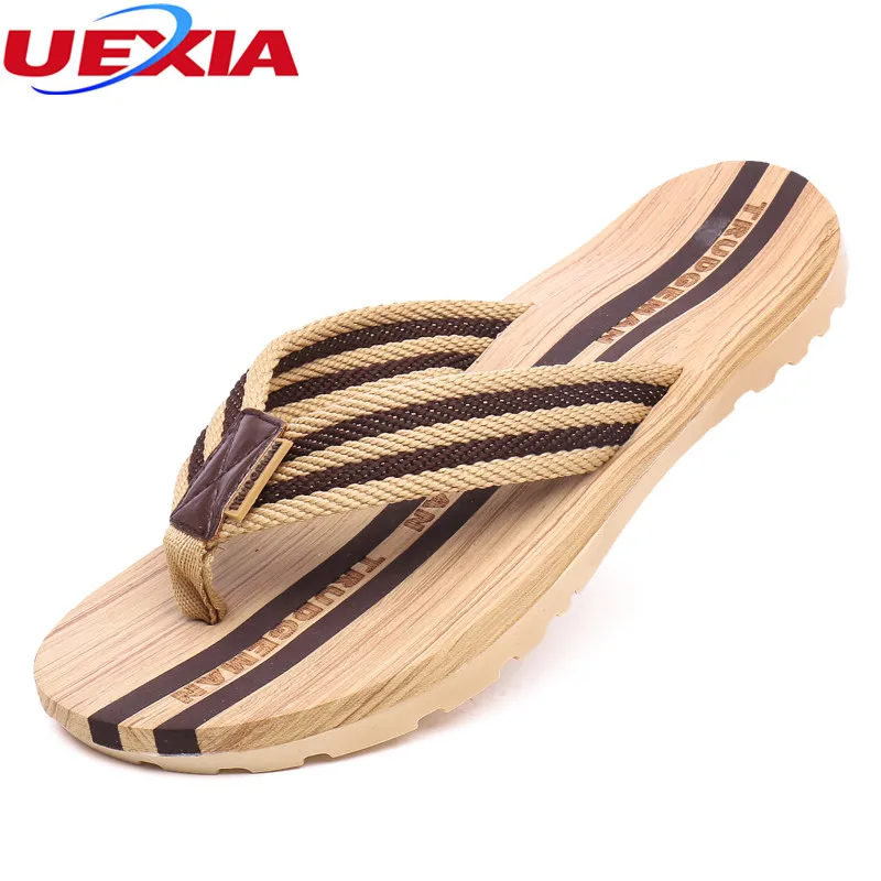 UEXIA Merek Hot Jual Sandal Musim Panas Pria Keren Flat Sandal Jepit Pantai Kasual Laki-laki Sandal Luar Mode Sepatu Datar Non-Slip Rose Gold