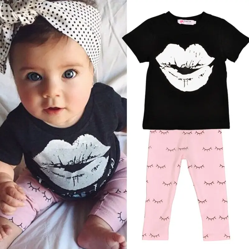 2PCS Baby Clothes Sets Kids Casual Cartoon Outfits Short Sleeve T shirt Long Pants Outfits Plus