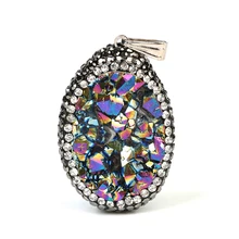 Big Rainbow Natural Druzy Opal Pendants Water Drop Cubic Zircon Wrapped Natural Stone Pendants Pendulum 6 Colors Chakra Pendants