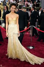 Roter Teppich Halter Liebsten Ärmel Sexy Jessica Alba Champagner Spitze Abendkleid Celebrity Kleider Für Oscars