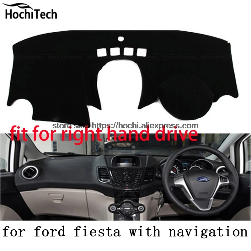 For ford fiesta right hand drive dashboard mat Protective pad black Red car styling Interior Refit