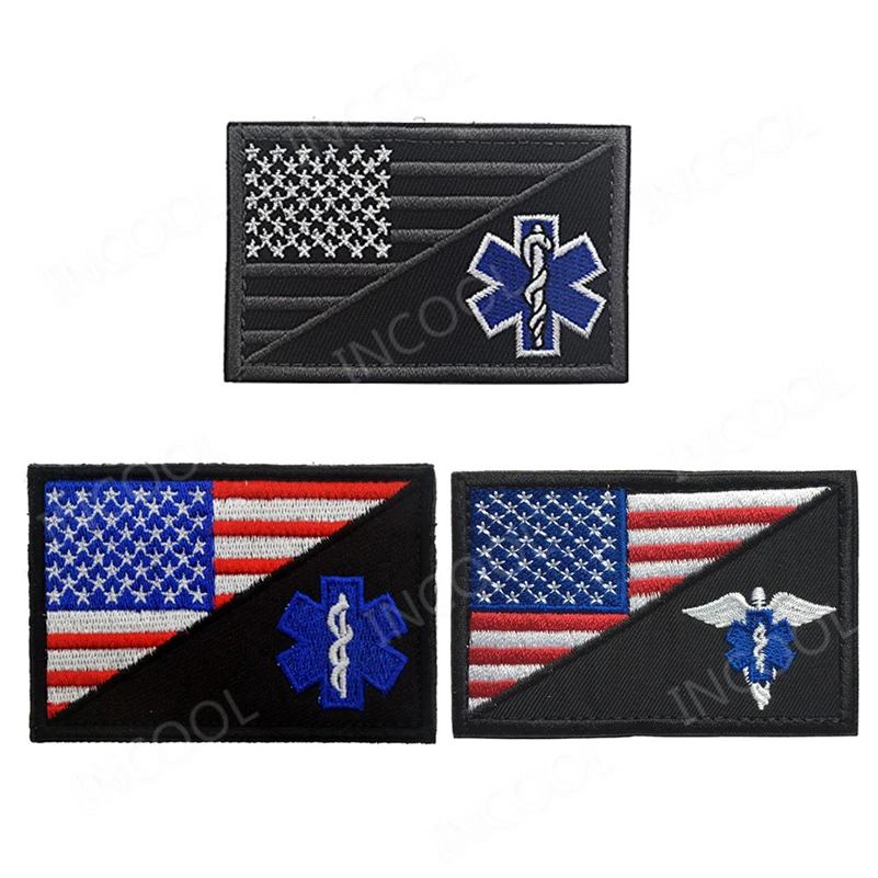 

American Flag Paramedic Medic Seals Tactical Morale Embroidery Patch EMT Rescue Patch Combat Emblem Appliques Embroidered Badges
