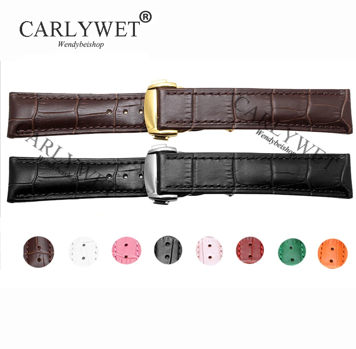 

CARLYWET 18mm Genuine Calf Cowhide Leather Crocodile Grain Vintage Wrist Watch Band Strap with Silver Clasp for Brand Watch