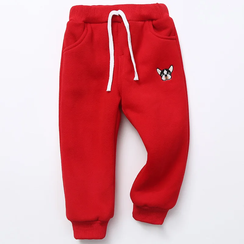Funfeliz г. Зимние детские штаны, штаны из плотного флиса для мальчиков, бархатные спортивные детские брюки для девочек теплые леггинсы для девочек - Цвет: red