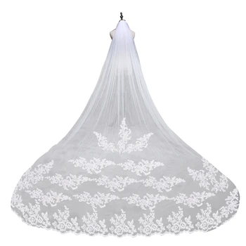 

260CM Embroidery Lace Edge Bridal Wedding Veil Mantilla with Comb (White)
