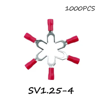 

SV1.25-4 1000PCS/Pack Red Insulated Spade Terminal Block Connector Electrical Furcate Lug Crimp Cable Wire Forked End Insulation