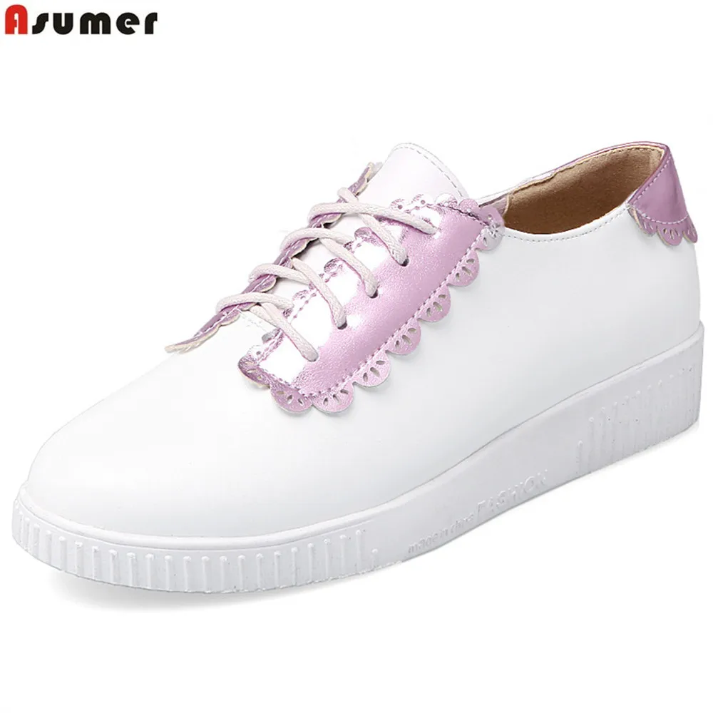 

ASUMER 2018 spring autumn new ladies shoes round toe lace up casual single shoes women flats big size 34-43