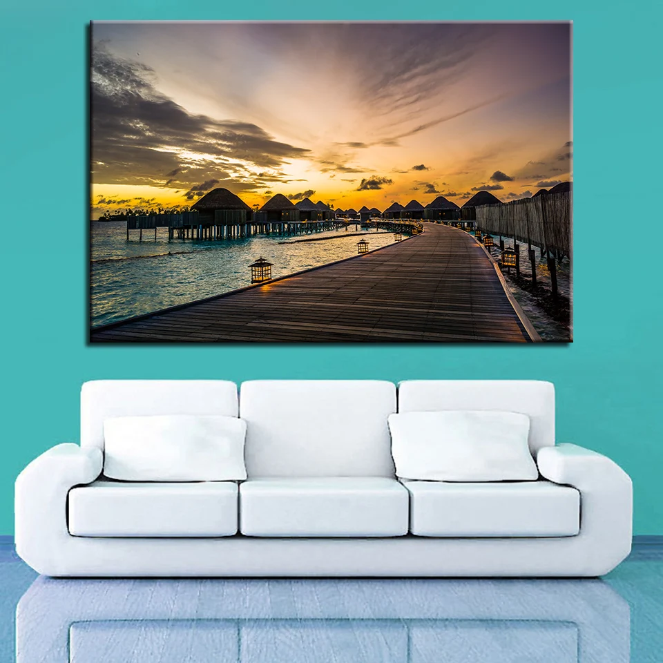 Modular-Canvas-HD-Prints-Paintings-Home-Decor-Frame-1-Piece-Wooden-Bridge-Seascape-Pictures-Sunset-Posters (2)