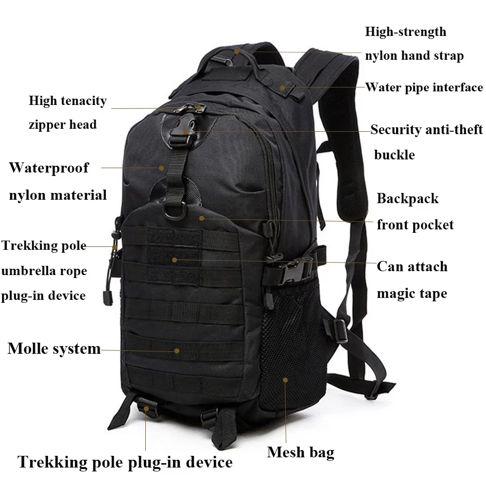  45L Military Tactical Rucksack Trekking Bag Hiking Mountaineering Biking Outdoor Backpack for Trave