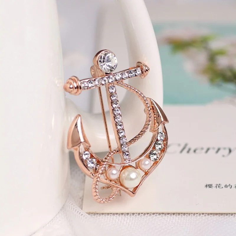 

New Beautiful Anchor Shape Faux Pearl Women Brooch Dress Pin Fashion Jewelry